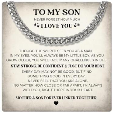 Imagem de Larvincy Colar To My Son From Mom And Dad - Colar de cruz para filho, corrente cubana para ele com mensagem sincera e caixa elegante, presente de joia para homens de pai e mãe no aniversário de