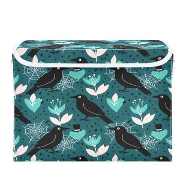 Imagem de Burbuja Caixa de armazenamento de flores de corvo com tampa e alças, caixa de armazenamento grande dobrável para prateleiras armário quarto escritório organizador