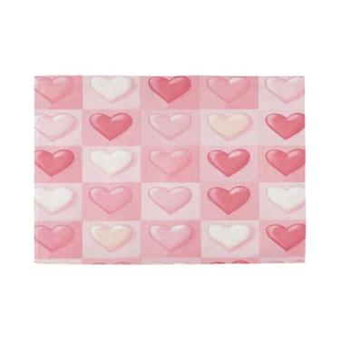 Imagem de Burbuja Jogo americano xadrez com coração dos namorados, conjunto de 4 tapetes de mesa antiderrapantes e laváveis, resistentes ao calor para cozinha, mesa de jantar, ambientes internos e externos