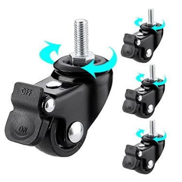 Imagem de 4 rodas giratórias de borracha com freios, parafuso M6/M8/M10, substituição de móveis resistentes, rodas pretas silenciosas para carrinhos e uso doméstico