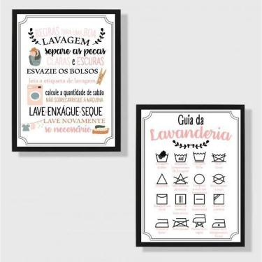 Imagem de Quadros Guia da Lavanderia Rosa 45x34cm - Madeira Preta