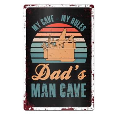 Imagem de Placa de metal vintage Dad's Man Cave My Cave My Rules para decoração de parede de galpão de quarto de garagem, presentes para pai, 20 x 30 cm