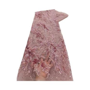 Imagem de Tecido De Renda Tule Francês Rosa Com Lantejoulas 5 Jardas De Alta Qua