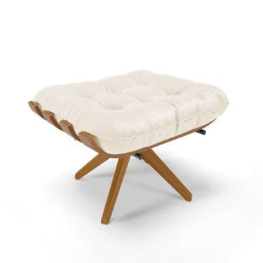 Imagem de Puff Giratório Costela material sintético Bege Base Madeira - D'ROSSI
