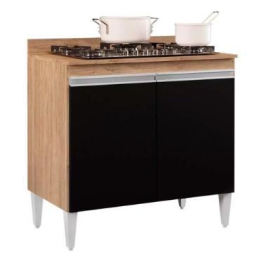 Imagem de Balcão Para Cooktop 2S Brenda Castanho Preto 80Cm - DROSSI