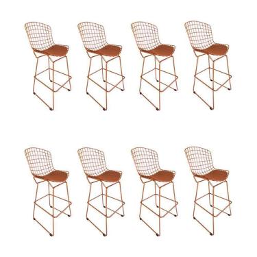 Imagem de Kit 8 Banquetas Bistrô Bertoia Cobre D80 Com Assento Cobre