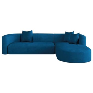 Imagem de Sofá Modular Celinne Luxuoso Sala De Estar Decoração Luxo 265cm Linho Azul Royal