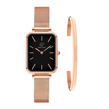 Imagem de Relógio Elegante Vermont Black Rosé + Bracelete New Port Gold Rosé