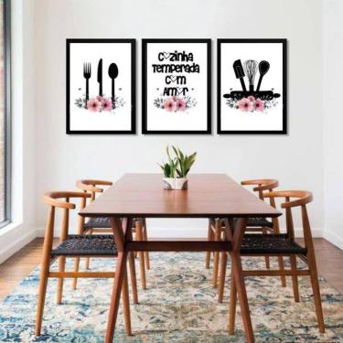Imagem de Kit 3 Quadros Decorativos Cozinha Temperada com Amor