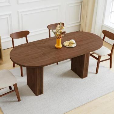 Imagem de Mesa de jantar Weselon 180 cm oval em madeira com base ripada, nogueir
