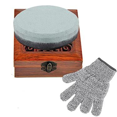 Imagem de Apontador de pedra de afiar machado duplo de pedra de amolar apontador de lâmina multiuso dupla face ferramenta apontador com luvas resistentes ao corte e caixa de presente de madeira