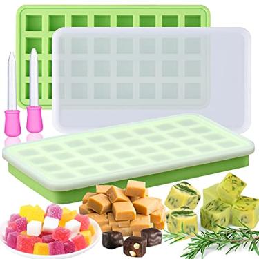 Imagem de Moldes de silicone para cubos de óleo com infusão de ervas, 2 peças de mini bandeja de goma de doces, moldes de chocolate com tampas e 2 conta-gotas para blocos de ervas caseiros faça-você-mesmo, pralinês, caramelos da AIERSA