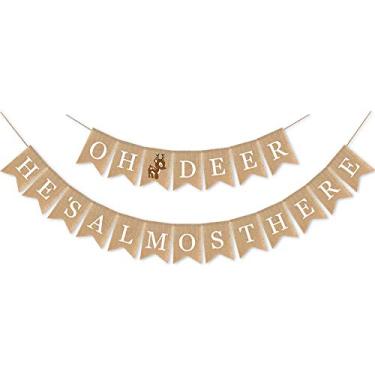 Imagem de Suplemento de lareira para banheiro e chá de bebê com estampa de cervo de quase aqui da Swiun Burlap Oh Deer