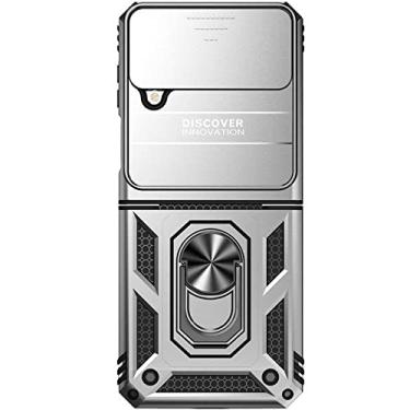 Imagem de Capa dobrável com suporte de anel de dedo à prova de choque para Samsung Galaxy Z Flip4 5G Flip 4 Zflip4 Proteção de lente sem impressão digital, prata, para Samsung Z Flip 4
