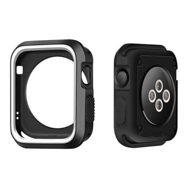 Imagem de Capa Case Capinha Bumper Proteção Silicone Furos Preto Branco, Compatível com Apple Watch 40mm