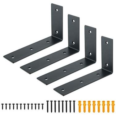 Imagem de Alise Suportes de prateleira flutuantes, suportes de parede resistentes em forma de L - Suportes de canto de ângulo preto para prateleiras, suporte de prateleira reforçado de aço inoxidável para