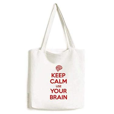 Imagem de Bolsa de lona preta Keep Calm Use Your Brain com citação, bolsa de compras casual