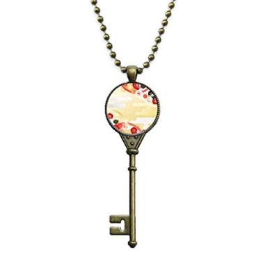 Imagem de DIYthinker Sakura Geometria Flores Padrão Japão, Colar com Pingente Bandeja Enfeitada Corrente