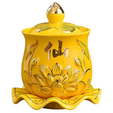 Imagem de PAYNAN Copo chinês de água sagrada de cerâmica Lotus oferecendo canecas de água Guanyin Great Water Cups