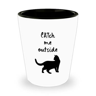 Imagem de CATch Me Outside – Copo de shot divertido para amantes de gatos – Presentes para felinos – Óculos – Mamãe pai – Tiro de cerâmica feminino masculino
