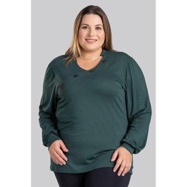 Imagem de Blusa Feminina Plus Size Mangas Bufantes com Golinha e Recorte Frente com Botões - Serena