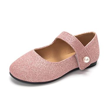 Imagem de FUNKYMONKEY Sapatos casuais para bebês e meninas Mary Jane sem cadarço, Glitter rosa claro, 1 Little Kid