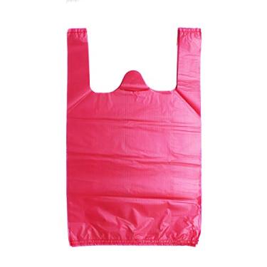 Imagem de LazyMe – Sacos de plástico para transporte de camisetas, sacos de mercadoria rosas resistentes com alças, tamanho padrão de supermercado, 30,48 x 50,80 cm (vermelho, 100 peças)