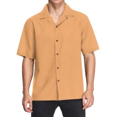Imagem de CHIFIGNO Camisas havaianas masculinas folgadas casuais de botão camisa de manga curta praia verão casamento camisa, Marrom areia., 3G