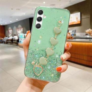 Imagem de Amor coração corrente de pulso glitter case para samsung galaxy a54 a34 a14 a24 a15 a25 m14 m34 m54 pulseira capa de silicone, verde, para samsung a24 4g