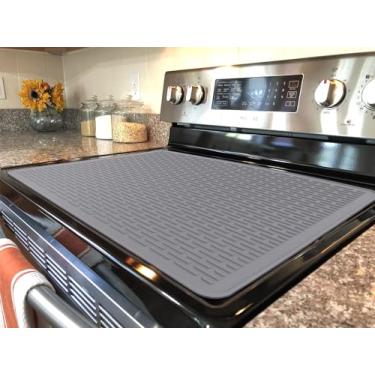 Imagem de Tampa superior YUHFERA para fogão elétrico - Capa protetora de silicone para cooktop de vidro, tapete de secagem de pratos GG para cozinha (cinza, 76 x 53 cm)
