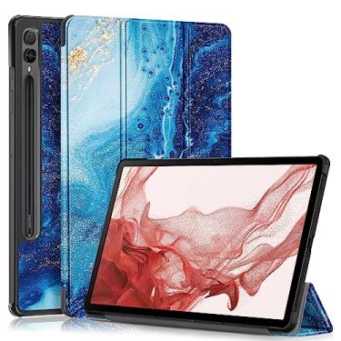 Imagem de elitegadget Capa para Samsung Galaxy Tab S9 FE+ Plus 31.5 cm (SM-X610/X616)/Galaxy Tab S9+ Plus 31.5 cm (SM-X810/X816/X818) - Capa fina com suporte triplo para despertar/hibernar (azul oceano areia)