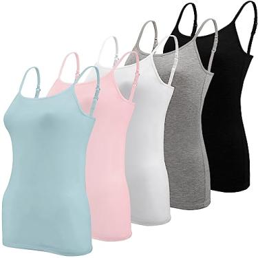 Imagem de BQTQ 5 peças de camiseta regata feminina com alças finas básicas, Preto, branco, cinza, azul celeste, rosa claro, G