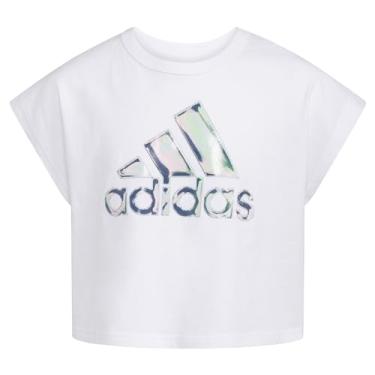 Imagem de adidas Camiseta de manga curta para meninas, Branco com um toque de cor, 4