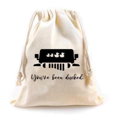 Imagem de You've Been Ducked | Bolsa de cordão de pato de borracha | Bolsa de pato de pato de borracha reutilizável | 33 x 25 cm | Ótimo presente para qualquer entusiasta de pato | Bolsa de pato de borracha, Off-white