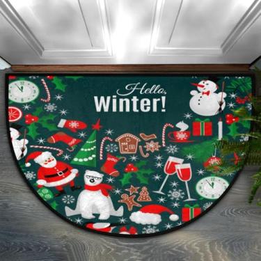 Imagem de Tapete de porta meio redondo de Natal de inverno - Tapete antiderrapante lavável de floco de neve, meio círculo, tapetes de meia lua para entrada externa e interna, quarto, sala de estar, capacho