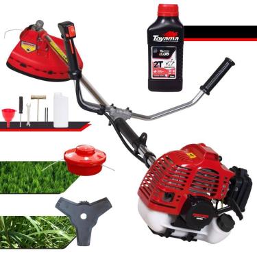 Imagem de Roçadeira Aparador de Grama KW52L Kawashima À Gasolina Motor 2T 52cc 2,5HP Profissional Lateral Com Lâmina 3 Pontas + Carretel de Nylon + Óleo Toyama