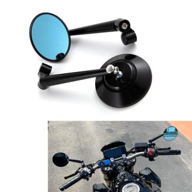 Imagem de Espelhos laterais de motocicleta 7.6 cm preto redondo - Universal 8 mm 10 mm CNC alumínio guidão retrovisores com lente azul antirreflexo para scooter Cruiser Dirt Bike ATV
