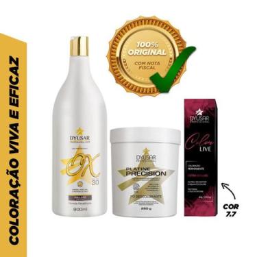 Imagem de Kit Pó Descolorante De 250 G + Ox De 30 Vol + Coloração 7.7 - Dyusar C