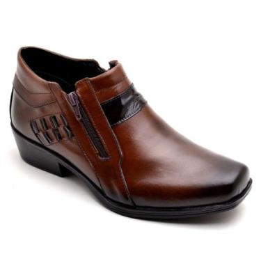 Imagem de Bota Social em Couro Masculino Cano Curto Zíper Bico Quadrado Elegante