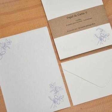 Imagem de Kit Papel de Carta Floral Azul - Maiáh Ateliê Gráfico