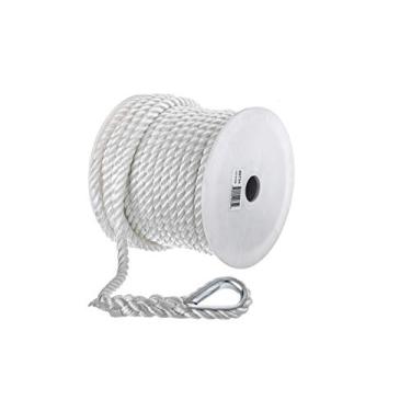 Imagem de Seachoice Corda de linha de ancoragem, 3 fios torcidos, branco, nylon, 1,27 cm x 300 m