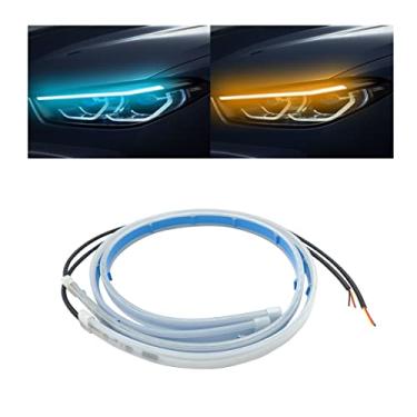 Imagem de Luz de tubo de farol de LED, luz diurna DRL flexível de 61 cm, lâmpada de seta de fluxo sequencial à prova d'água, acessórios de decoração de automóveis universais para a maioria dos carros (azul gelo/amarelo)