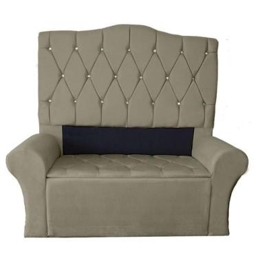 Imagem de Kit Cabeceira + Recamier Luxo Com Botões Strass Estofada Super King 19