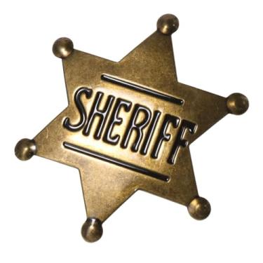 Imagem de allcoupon Emblema de estrela hexagonal de metal, medalha de peito, emblema de chapéu honorário, medalha de aniversário, emblema de xerife de brinquedo (bronze escuro)