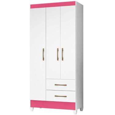 Imagem de Guarda Roupa Solteiro Lima 3 Portas Branco Rosa Flex Moval