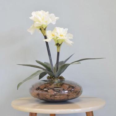 Imagem de Flores artificiais Arranjos de Flores Amarílis Creme no Vaso de VidroL