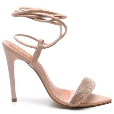 Imagem de Sandália Salto Alto Bico Folha Napa Rosado Manta Strass - Ellas Online
