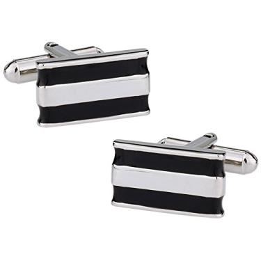 Imagem de Abotoaduras esmaltadas pretas e prateadas versáteis com caixa de apresentação Cuff-Daddy