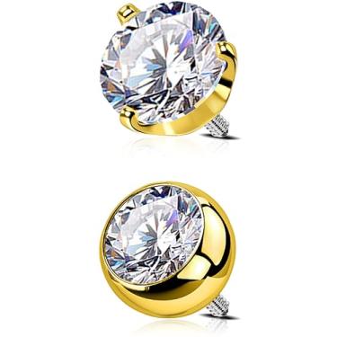Imagem de OUFER 2 peças de titânio 14G, 5 mm, esferas de substituição rosqueadas internamente para anéis de umbigo, pedra de zircônia cúbica transparente para halteres de 1,6 mm, 1.6MM, Metal, Zircônia cúbica