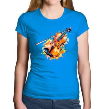 Imagem de Baby Look Algodão Violino Watercolor - Foca na Moda, Azul, GG